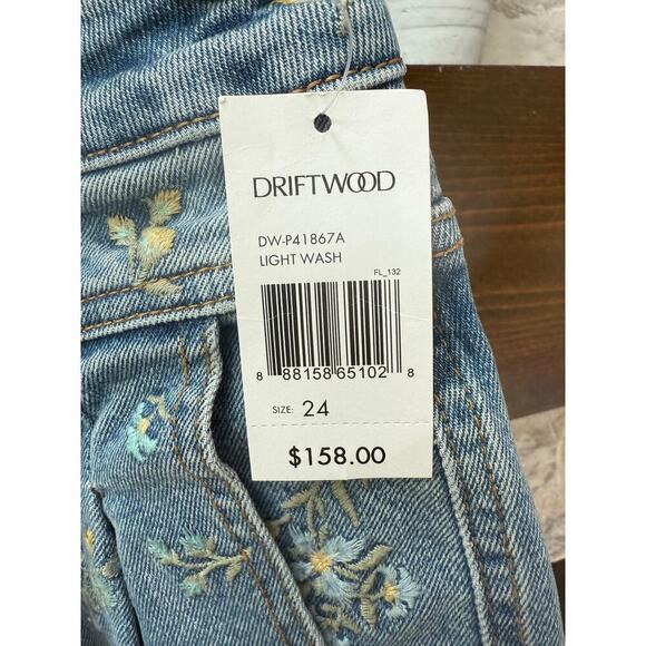 Driftwood Women's Light Wash Floral Pleated Wide Leg Jeans Size 24 - Picture 8 of 8